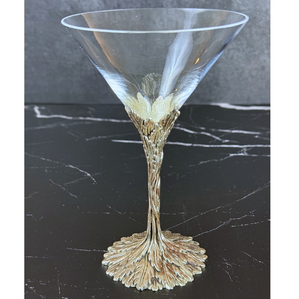 Vintage Grey Goose Vodka Martini Glass Pewter Stem Twisted Vine Leaf Pattern 6"‎